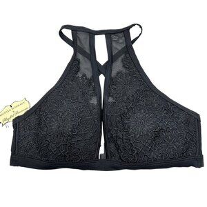 NEW/NWT Hunter McGrady PLAYFUL PROMISES Black Lace Crossback Bra Bralette Sz 14
